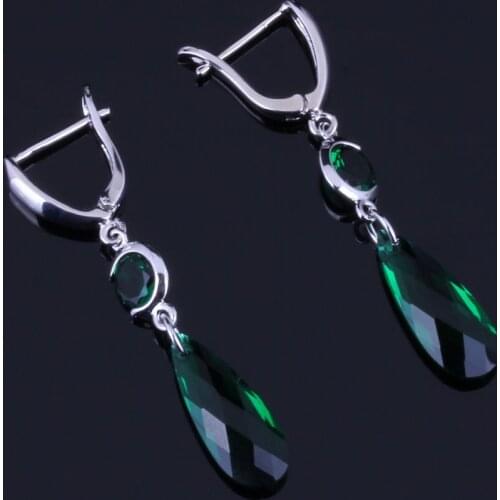 Tantalizing Green Cubic Zirconia Silver Plated Drop Dangle Earrings V0350