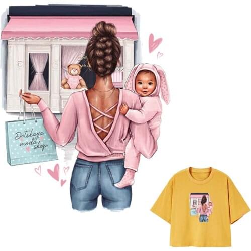 Shopping Mom Baby Fabric Patches Diy Accessory New Design Clothes Decoration Washable Print On T-Shirt Applique On Clothes