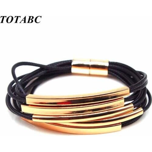 TOTABC Fashion Jewelry Colors Multi Layers Leather Bracelet Women Handmade Charm Bangle Wrist Gold Bracelet Christmas Gift