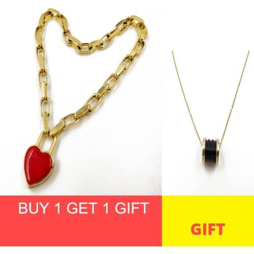 Rongho Vintage Red Heart choker necklace for women Gothic metal chain necklace star heart pendant necklace femme chunky necklace