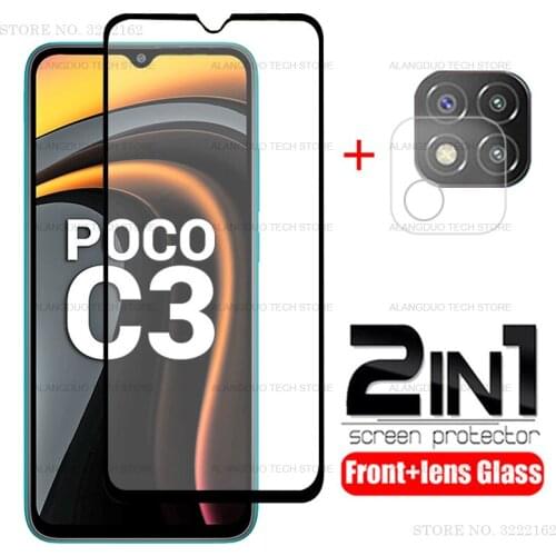 2in1 Tempered Glass For Xiaomi pocophone C3 X3 M3 Screen Protector camera Lens film&Tempered Glass For Xiaomi POCO X3 C3 Glass