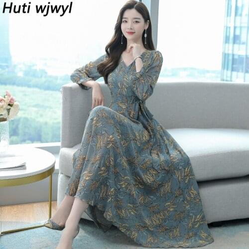 2021 Spring Autumn New Plus Size Chiffon Dress Casual Boho Beach Long Sleeve Dresses Elegant Vintage Women Bodycon Maxi Vestidos