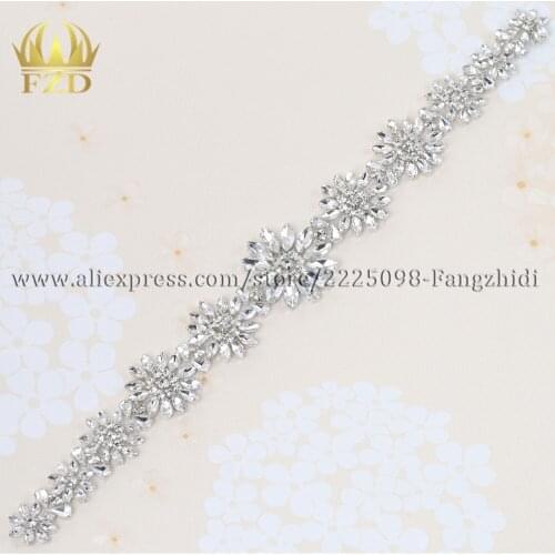 1 Piece Sliver Rhinestone Motif Applique For Garment Glass Crystal Sew On Bridal Sash Belt Rhinestone Stoned Patches For Wedding