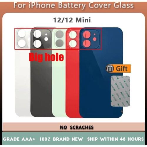1Pcs Big hole Back Battery Cover Glass For iPhone 12 12 Mini high quality Repair 12 Mini Rear Housing Cracked Glass Replacement