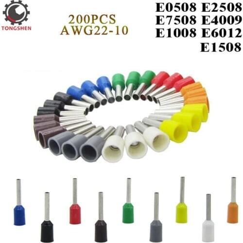 200Pcs Tube Insulating Insulated Ferrules Terinal Cable Wire Connector Insulating Crimp Terminal Connector E0508 E7508 E1008 E1