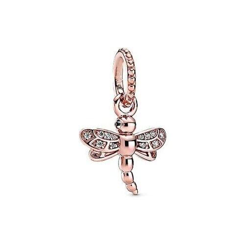 2020 New Original 925 Sterling Silver Bead Rose Sparkling Dragonfly Dangle Charm Fit Pandora Bracelet Bangle DIY Women Jewelry