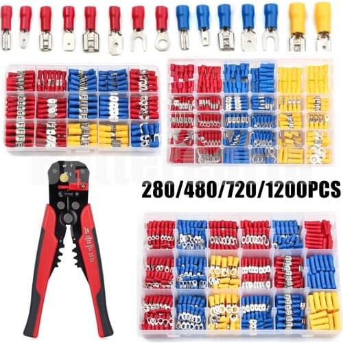 280/480/1200PCS Insulated Cable Connector Electrical Wire Assorted Crimp Spade Butt Ring Fork Set Ring Lugs Rolled Terminals Kit