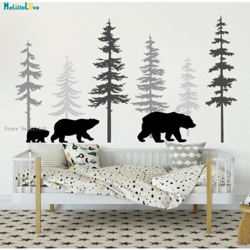 3 Colors Pine Trees Forest Wall Decals Forest Bears Decor Large Size Childrens Room Decor Removable Murals YT4813
