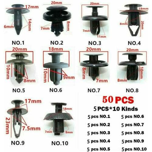 50pcs 10 Kinds of Car Hybrid Fixator for Leaf Plate Body Inner Village Ceiling Bumper Trunk Screw Plastic Rivet Clip