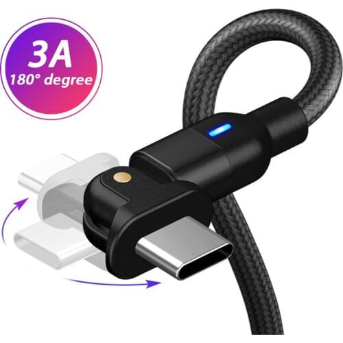 90 Degree Cavo USB Type C Cable Fast Charging Kabel for Huawei Samsung Mobile Phone Charger Cables Nylon Type-c Data Cord Wire