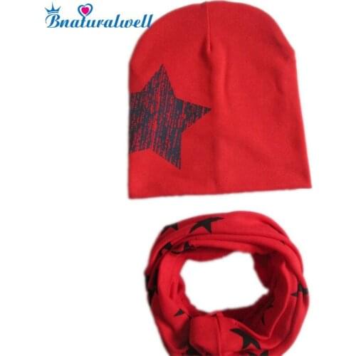 Bnaturalwell Baby cotton Hat Set Star Print Infant Girls boys Hat with scarf Children Scarf Collar Boys Beanie Kids Cap H060