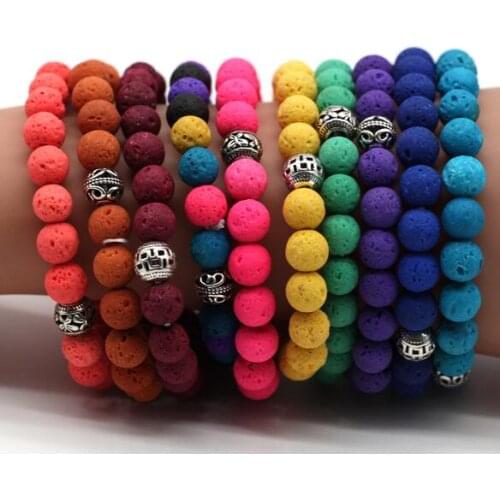 Lava Stone bracelet mixed 8mm volcanic stone elastic bracelet popular lava beads pearl live gift wholesale price 10pcs/lot