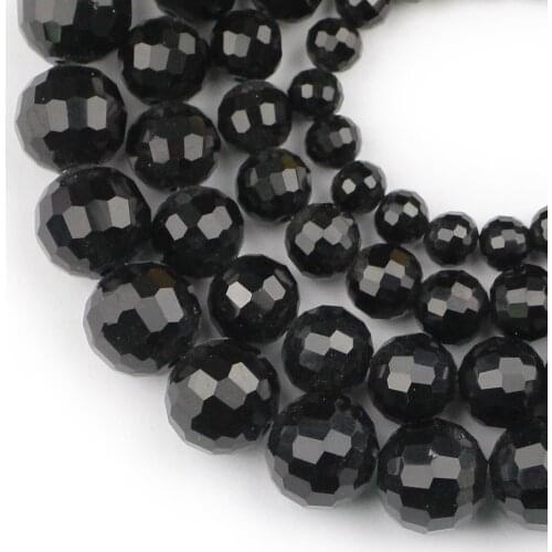 HGKLBB Faceted Black Glass Beads Round ball Loose Spacer beads for Jewelry making 6/8/10/12MM bracelet necklace DIY Accessories
