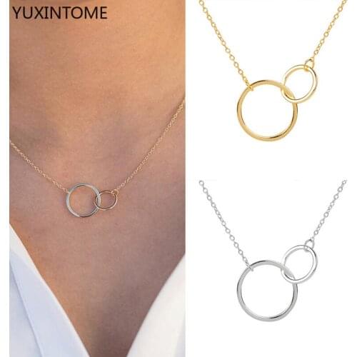 925 Sterling Silver Chain Double Circle Pendant & Necklace Simple Clavicle Chain Choker Necklace Party Wedding Jewelry collares