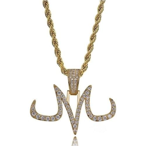 Iced Out Majin Pendant Necklace Mens White and Gold Finish Chains Hip Hop Jewelry