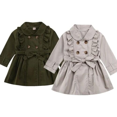 3-7Years Kids Baby Girls Trench Coat Autumn Jacket Windbreaker Outerwear Coats