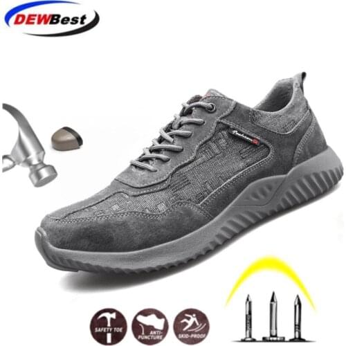 DEWBEST 2021 Lightweight Safety Shoes Mens Steel Toe Unisex Work Sneakers Anti-smashing breathable comfortable wear-resisting