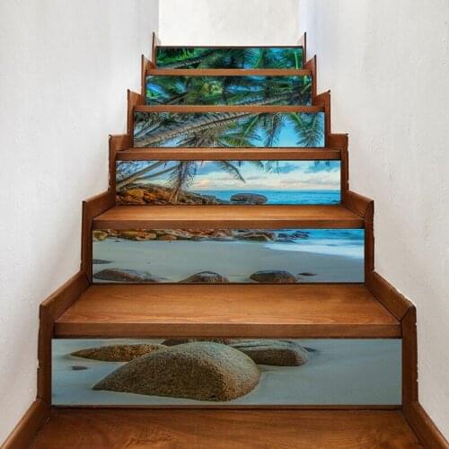 Home Decor Seaside Stone Tree Stair Print Environmental Protection Sticker Self Adhesive Paper for Living Room PVC Waterproof 3D