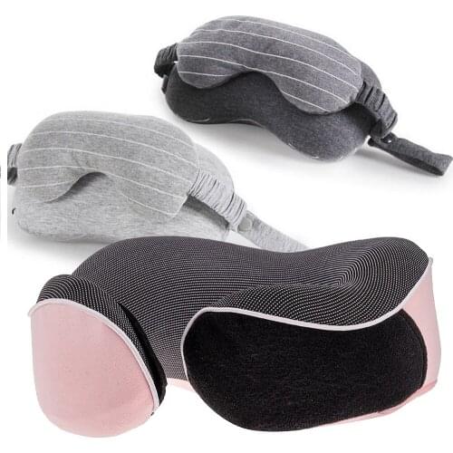 Plane Train Travel U Neck Pillow Eyemask Earplugs Kit Foldable Memory Foam Sleeping Pillow Seat Backrest Pad with Eyes Mask