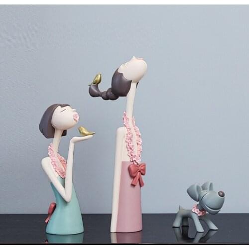 40CM EUROPEAN CREATIVE CUTE GIRL FIGURE ART SCULPTURE DOG ANIMALS STATUE RESIN CRAFTS SIMPLE HOME DECORATION ACCESSORIES R4236