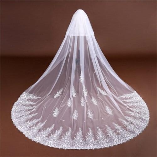 Fashion Bridal Wedding Veil Lace Appliques Comb Long Tulle Wedding Accessories Bride 2 Layers 3M 5M White Ivory Face Veil Soft