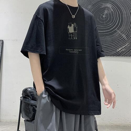 Men T Shirt Summer Plus Size XXXXL Loose Print Short Sleeve O Neck Korean Style Retro Vintage Men Shirts Harajuku Japanese Tops