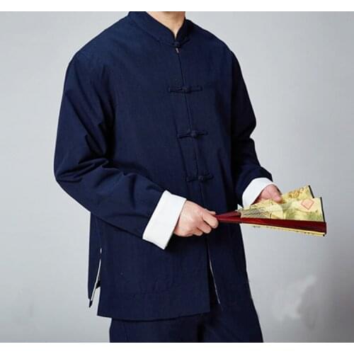 Chinese traditional Male pure cottonmartial arts tang suits outfit male Mens jacketkung futai chi uniform blue