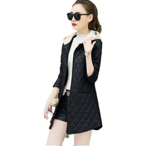 Autumn Winter New Add cotton leather coat fashion Large size Pu leather coat female Hooded leather jacket women black Tops 2170