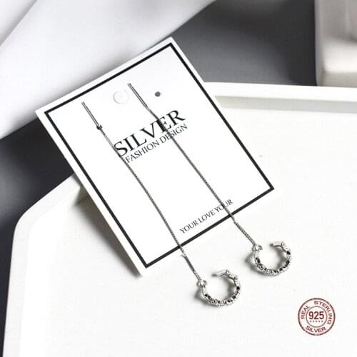 LKO 925 Sterling Silver For Women Jewelry Sparkle Zircon Wave Flower Edge Long Tassel Ear Line Ear Clip Chic Women Ornaments