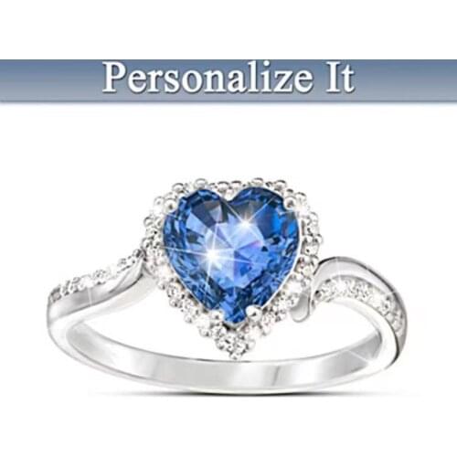 Milangirl Ladies Female Simple Dark Blue Crystal Peach Heart Round Blue Zircon Ring Fashion Engagement Jewelry Hot Sale