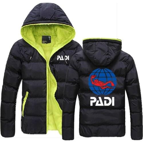 Fashion Scuba driver Padi Logo 2021 New Customize Down Warm Male Zipper Coat Slim Coats Hooded College Style Jackets Hoodies
