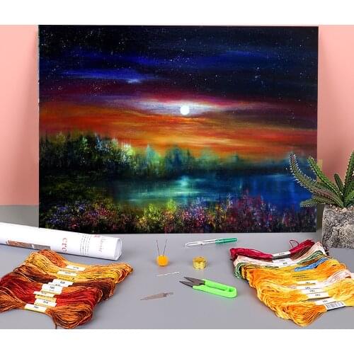 Natural Scenery Below The Stars Printed 11CT Cross-Stitch Complete Kit Embroidery DMC Threads Painting Sewing Craft Needle