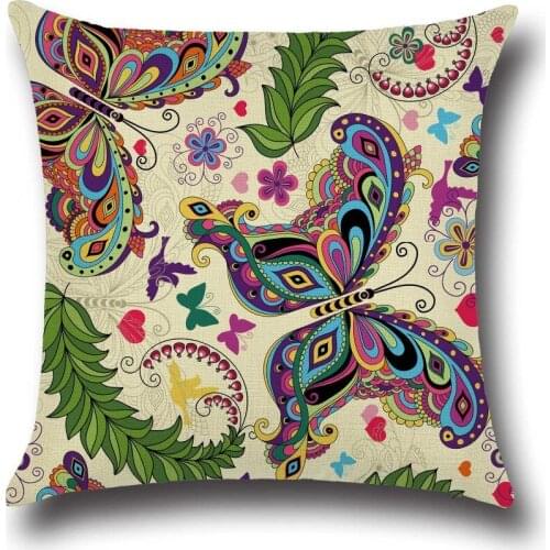 New Butterfly Flower High Quality Printing Cotton Linen Cushion Home Decor Sofa Office Pillow Cover Car Seat Cushions Cover