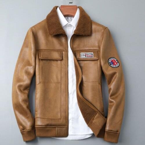 2021 New Autumn Winter Embroidery Suede Leather Jacket Men Fur Leather Motorcycle Jackets Tide Male