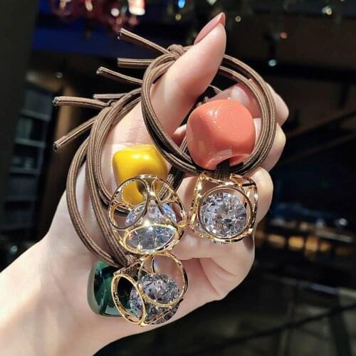 New head rope ins hollow rhinestone hair ring fresh womens hair tie crystal rubber band head rope headdress