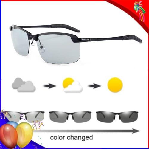 Color Changing Eyeglasses Anti UV Polarized Sunglasses Men Women Classic Rectangular Half Frame Photochromic Eyewear Glasses