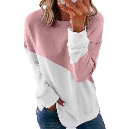 7156 Autumn Women Sweatshirts Fashion Urban Daily Home Mature Style Simple Elegant Loose Casual Color Patching O-Neck Pullovers