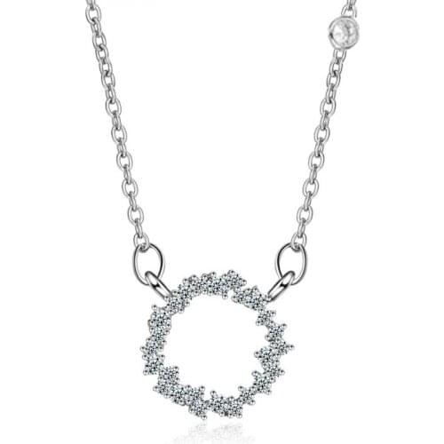 100% 925 sterling silver round circle shiny crysta necklaces short chain for women jewelry birthday gift wholesale drop shipping