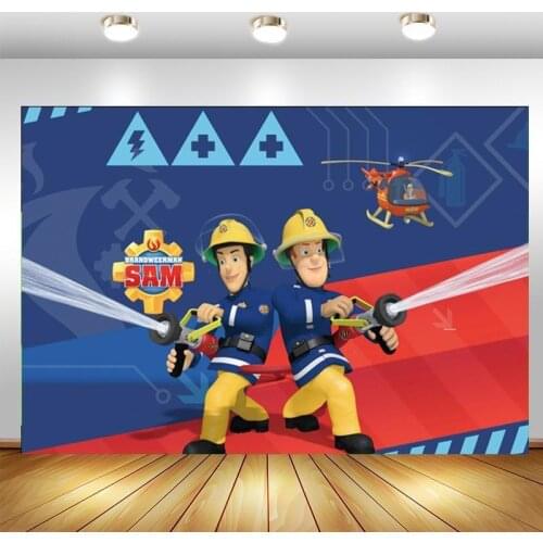 Customized Fireman Sam Backdrop Firefighter Engine Boys Happy Birthday Party Photo Background Photocall Prop Decor Banner