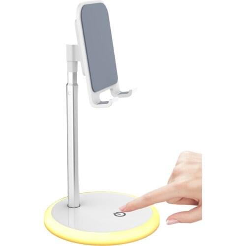 Cell Phone Stand with Rechargeable LED Night Light, Adjustable Angle & Height Phone Tablet Holder Stand for Office Desk