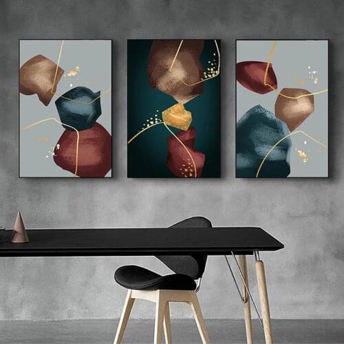 Poster HD Print Abstract Golden Foil Bright Stone Canvas Wall Art Picture Modern Nordic Living Room Decoration