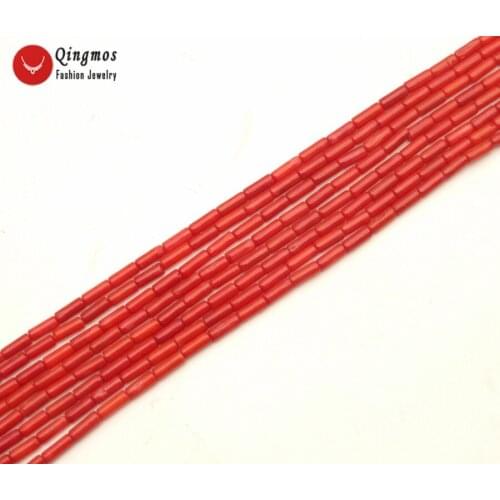 Qingmos Natural 3*7mm Red Thick Slice Coral Loose Beads for Jewelry Making DIY Necklace Bracelet Earring Strands 15" los799