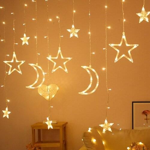 Christmas Lights LED 3m Curtain Light Garland Star Moon Decor for Home 220V Fairy Lights Outdoor/Indoor Festival String Light
