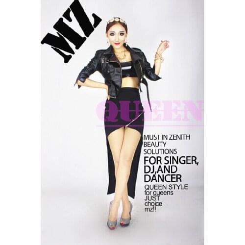 S-xxxl Dj Womens Brand Stage Singer Korea 2ne1 Atmospheric Models Black Motorcycle Leather Jacket Skirt Costumes Swallowtail