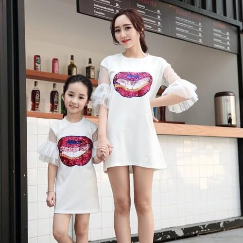 Family matching mother daughter mommy and me clothes sequins family look korean fashion clothing wear girls women summer dress