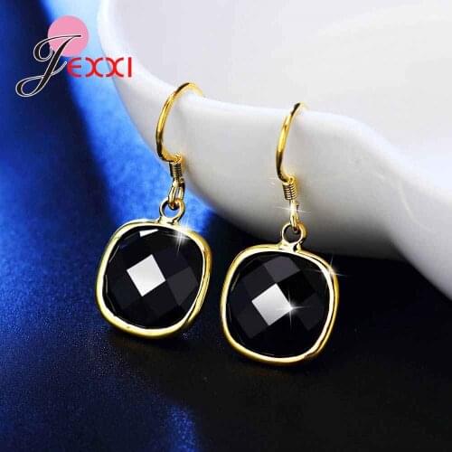 High Quality Big Square Black Cubic Zirconia 2 Colours 925 Sterling Silver Pendant Earring For Women Party Jewelry