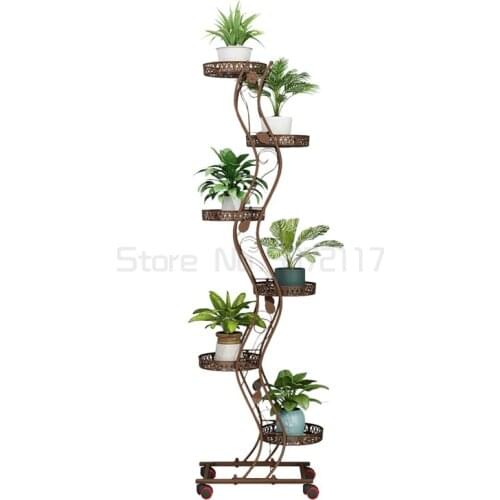 Flower rack storage rack iron multi-layer belt wheel space saving flower pot rack landing green rose climbing rattan rack