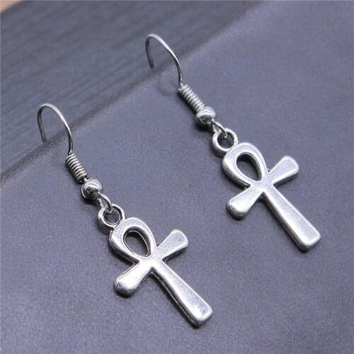 Vintage 2 Colors 22x13mm Ankh Cross Charms Drop Earrings Fashion Handmade Women Earring