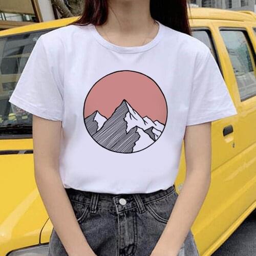 Painting mountains ladies T-shirt pink graphic T-shirt cartoon Harajuku T-shirt summer tee top female