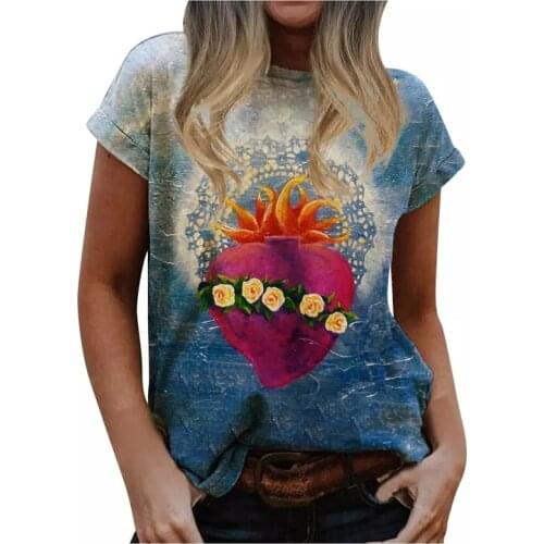 Ladies Summer Casual Harajuku T-shirt Virgin Mary O-neck Streetwear Jesus Religious Cartoon 3D Printed Top Crew Neck Dress